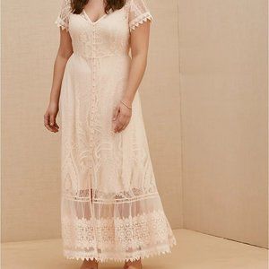 PEACH PINK LACE BUTTON FRONT MAXI DRESS Size 3X SPRING DRESS